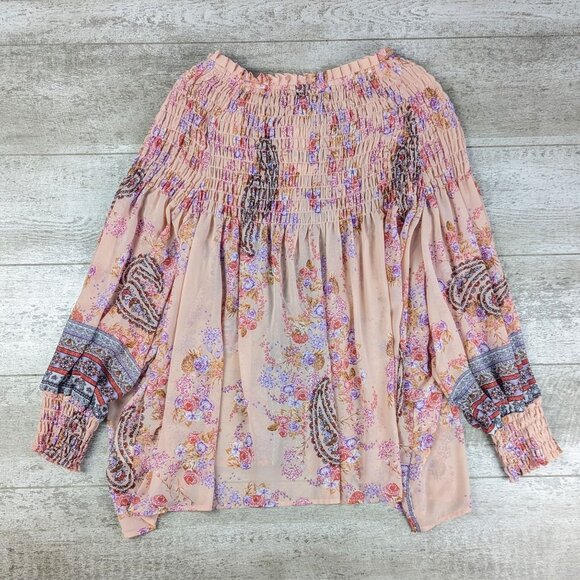 NWT Skylar & Jade Button Up Peasant Boho Tunic Top Dusted Pink Floral XL Tassel - Picture 2 of 6